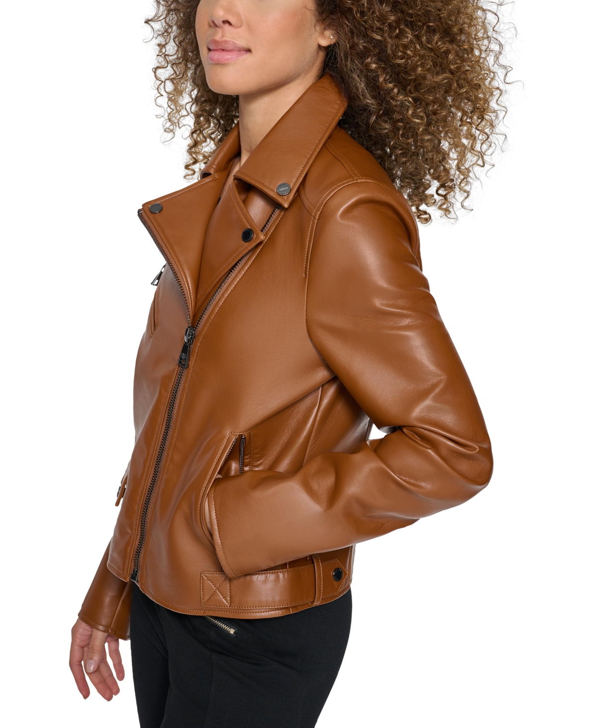 Karl Lagerfeld Petite Faux-Leather Asymmetric Moto Coat, Created for Macy's