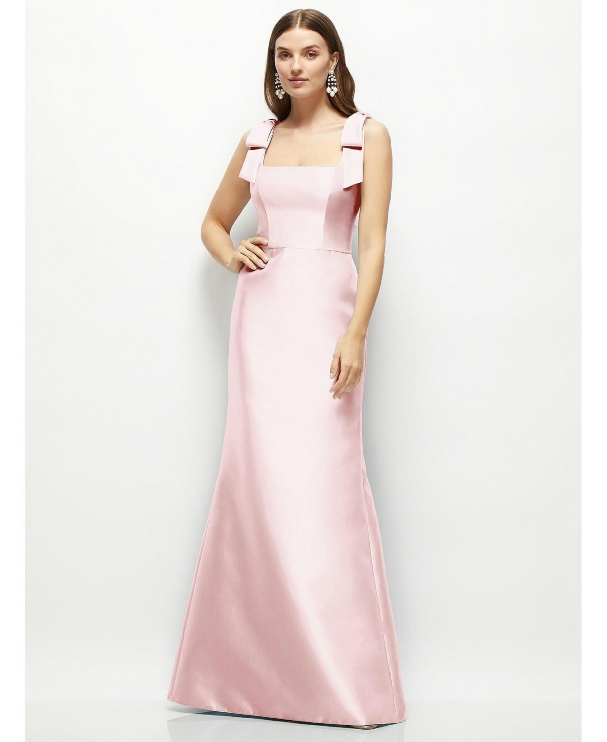 Alfred Sung Women s Satin Fit and Flare Maxi Dress with Shoulder Bows Ballet pink Smart Closet