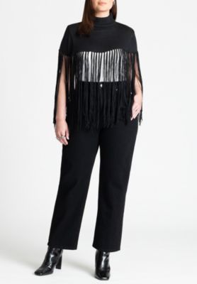 Women's Plus Size Fringe Half Sweater