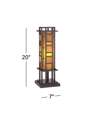 Prairie Mission Accent Table Lamp 20" High Bronze Geometric Metal Amber Stained Glass for Bedroom Living Room Bedside Nightstand
