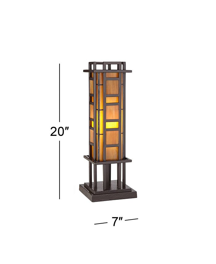 Robert Louis Tiffany Prairie Style Mission Rustic Pillar Accent Table Lamp Bronze Iron Column