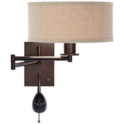 Radix Modern Swing Arm Wall Lamp Bronze with Cord Cover LED Reading Light Plug-in Light Fixture Oatmeal Shade for Bedroom Bedside