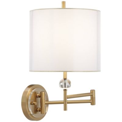 Kohle Modern Swing Arm Wall Lamp Polished Brass Plug-in Light Fixture White Inner Sheer Outer Drum Shade for Bedroom Bedside House
