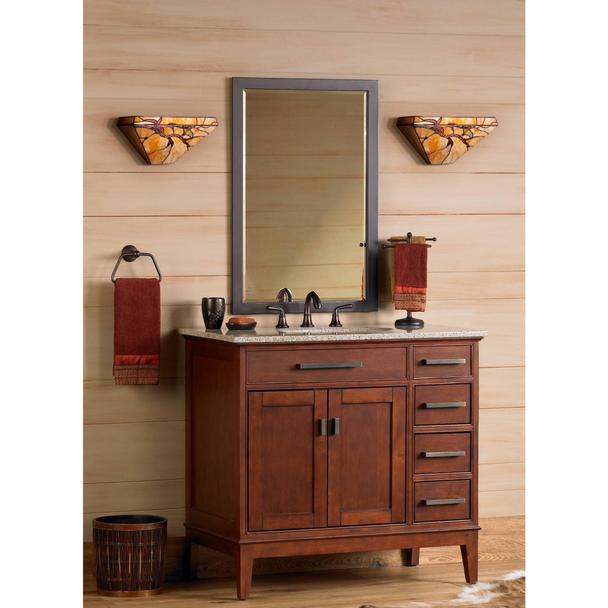 Budding Branch Tiffany Style Wall Light Sconces Set of 2 Copper Amber Art Glass Hardwired 14