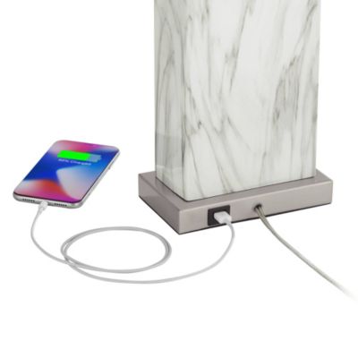 Connie Modern Table Lamps 25" High Set of 2 White Faux Marble with USB Charging Ports Rectangular Shade for Living Room Office Desk House