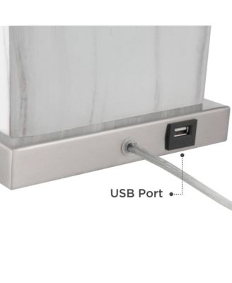 Connie Modern Table Lamps 25" High Set of 2 White Faux Marble with USB Charging Ports Rectangular Shade for Living Room Office Desk House