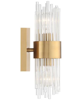 Gillery Modern Wall Light Sconce Warm Brass Hardwire 5" 2-Light Fixture Clear Glass Rods for Bedroom Bathroom Vanity Reading Living Room Home