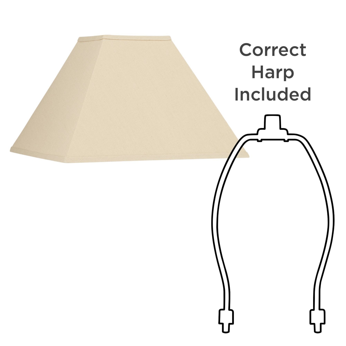 Springcrest Beige Linen Medium Square Lamp Shade 6" Top x 16" Bottom x 12" Slant x 10" High (Spider) Replacement with Harp and Fin