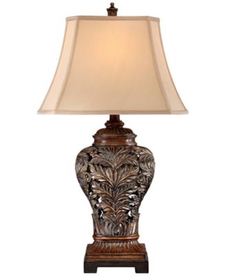 Leafwork Vase 32 1/2" Tall Large Traditional End Table Lamp Brown Wood Finish Tan Rectangular Shade Living Room
