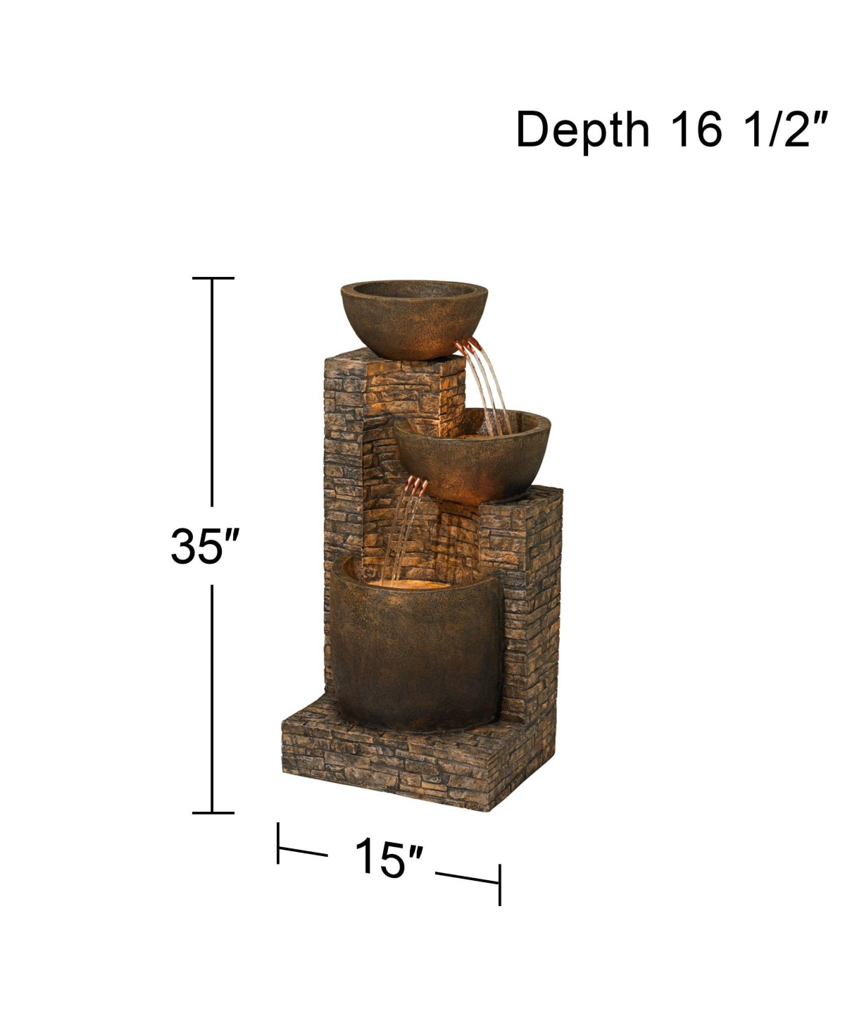Mason Rustic Outdoor Floor Water Fountain High with Led Light Cascading Three Bowls for Garden Patio Backyard Deck Home Lawn Porch House Relaxatio