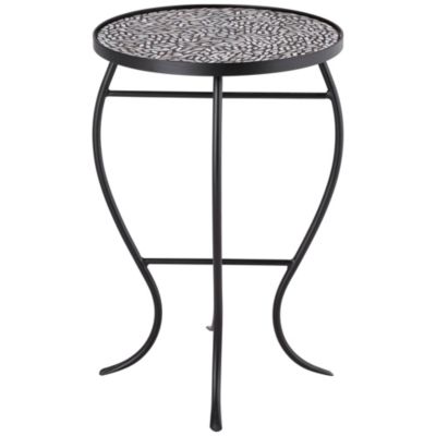 Zaltana Modern Black Metal Round Outdoor Accent Side Table 14" Wide Free-Form Mosaic Tile Tabletop Gracefully Curved Legs for Spaces Porch Patio Home House Balcony Yard Deck - Teal Island Designs
