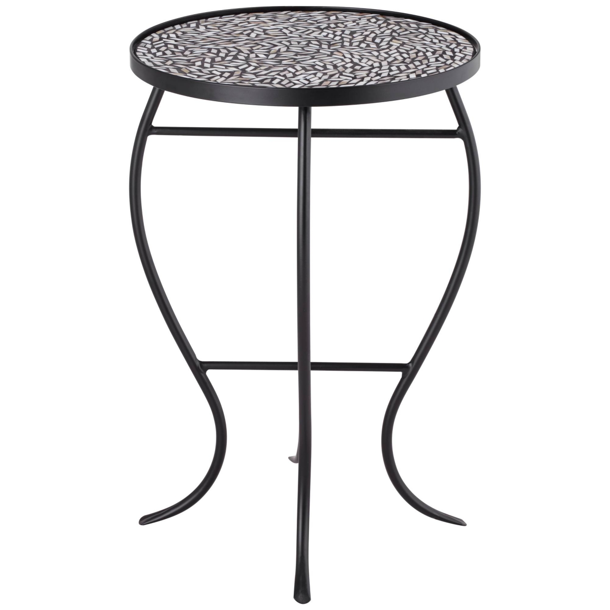 Zaltana Modern Black Metal Round Outdoor Accent Side Table 14" Wide Free-Form Mosaic Tile Tabletop Gracefully Curved Legs for Spaces Porch Patio Home
