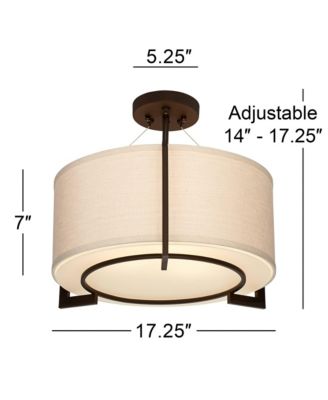 Stinson Modern Ceiling Light Semi Flush Mount Fixture 17 1/4" Wide Bronze 3-Light Linen Drum Shade for Bedroom Kitchen Living Room
