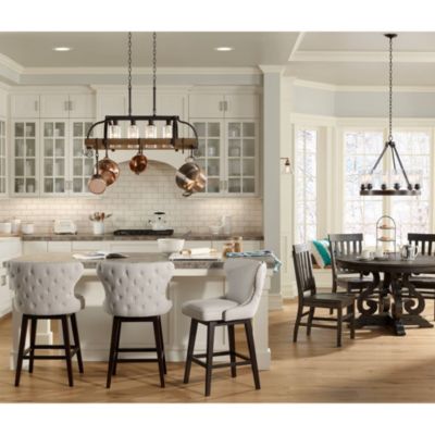 Eldrige Bronze Wood Finish Pot Rack Linear Pendant Chandelier Lighting 36 1/2" Wide Rustic Farmhouse Clear Seed Glass 4-Light Fixture Kitchen Island Dining Room House