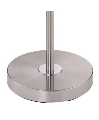 Caper Modern Floor Lamp with Tray Table 60 1/2" Tall Brushed Nickel USB and AC Power Outlet Off White Fabric Drum Shade for Living Room