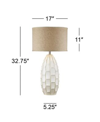 Cosgrove Mid Century Modern Coastal Table Lamp 32.75" Tall Ceramic White Handcrafted Beige Fabric Drum Shade Decor for Living Room Bedroom House Bedside Home (Colors May Vary) - Possini Euro Design