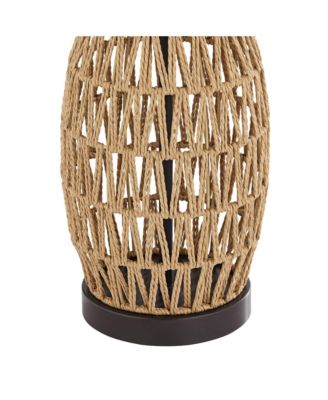 San Carlos Coastal Modern Table Lamps 29" Tall Set of 2 Natural Rattan Wicker Oatmeal Fabric Drum Shade for Bedroom Living Room Bedside