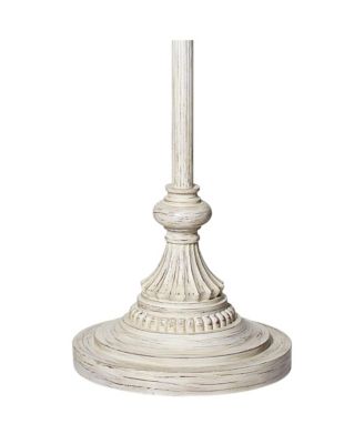 Traditional Vintage like Shabby Chic Standing Floor Lamp 60" Tall Antique White Washed with Ivory Brocade Fabric Bell Shade Decor for Living Room Reading House Bedroom Family Home - 360 Lighting