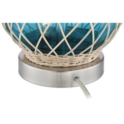 Alana Coastal Accent Table Lamp 22 3/4" High Rope Blue Glass Gourd with Nightlight LED White Fabric Drum Shade for Bedroom Living Room