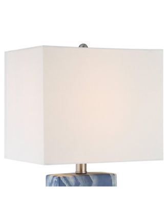 Connie Modern Table Lamps 25" High Set of 2 Blue Faux Marble with USB Charging Port White Rectangular Shade for Living Room Office Desk
