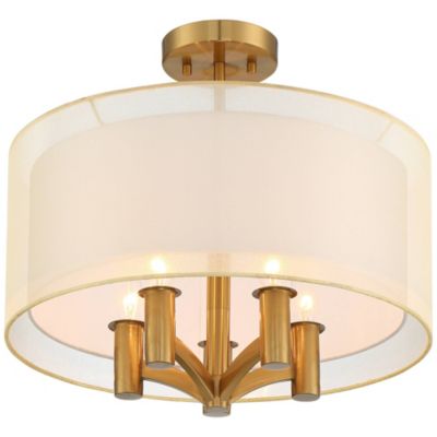 Caliari Modern Ceiling Light Semi Flush Mount Fixture 18" Wide Warm Brass Double Drum Shade for Bedroom Kitchen Hallway Bathroom