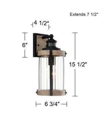 Stan Rustic Farmhouse Outdoor Wall Light Fixture Gray Faux Wood Black Motion Sensor 15 1/2" Clear Ribbed Glass for Post Exterior Barn