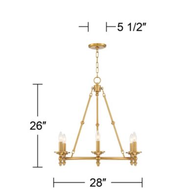 Warm Antique Brass Wagon Wheel Chandelier 28" Wide Farmhouse Rustic 6-Light Fixture for Dining Room Living House Foyer Kitchen Island Entryway