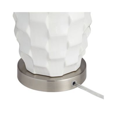 LED Modern Coastal Accent Table Lamps 24 1/2" High Set of 2 Scalloped White Ceramic Drum Shade for Bedroom Living Room Bedside Nightstand