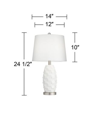 LED Modern Coastal Accent Table Lamps 24 1/2" High Set of 2 Scalloped White Ceramic Drum Shade for Bedroom Living Room Bedside Nightstand