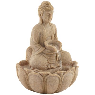 Calm Buddha 14" High Small Zen Asian Indoor Outdoor Decor Sand Stone Tabletop Fountain with Light LED Outside