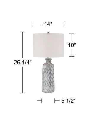 Patrick Modern Coastal Table Lamp 26 1/4" High Whitewash Gray Geometric Ceramic Drum Fabric Shade Decor for Bedroom Living Room House Home Bedside Nightstand Office Family - 360 Lighting