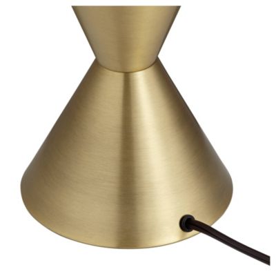 Elka Modern Mid Century Table Lamp 28" Tall Brass Geometric Metal White Drum Shade for Bedroom Living Room Bedside Nightstand Office Home