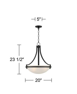 Marmelized Black Metal Pendant Chandelier 20" Wide Modern Marbleized Glass Bowl Shade Fixture for Dining Room House Foyer Entryway Kitchen Bedroom Living Room High Ceilings