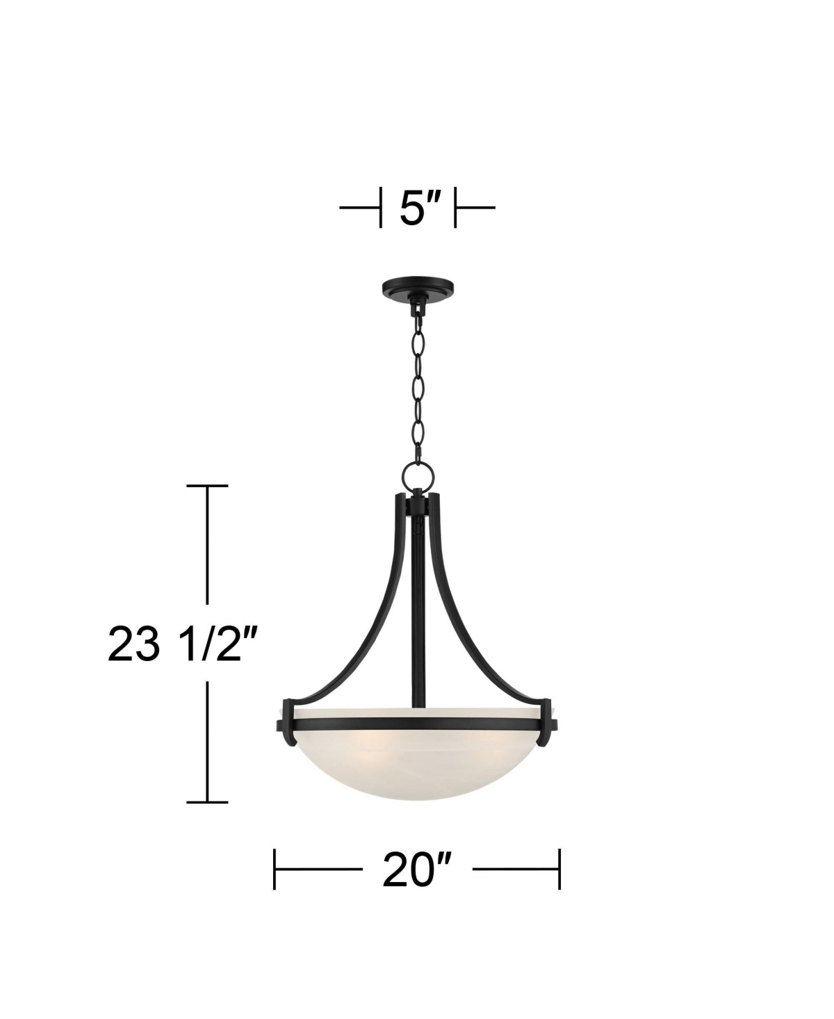 Regency Hill Marmelized Black Metal Pendant Chandelier 20" Wide Modern Marbleized Glass Bowl Shade Fixture for Dining Room House Foyer Entryway Kitche