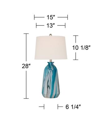 Carlton Modern Coastal Table Lamps 28" Tall Set of 2 Swirling Blue Faux Marble White Tapered Drum Shade for Bedroom Living Room Bedside