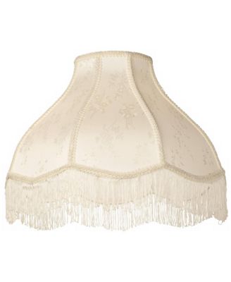 6" Top x 17" Bottom x 11" High x 12" Slant Lamp Shade Replacement Large Cream Dome Floral Scalloped Spider Harp Finial