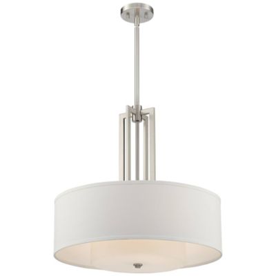Adriana Brushed Nickel Finish Pendant Light 24" Wide Modern Glass Off White Linen Drum Shade 4-Light Fixture for Dining Room House Bedroom Kitchen Island Hallway High Ceilings - Possini Euro Design