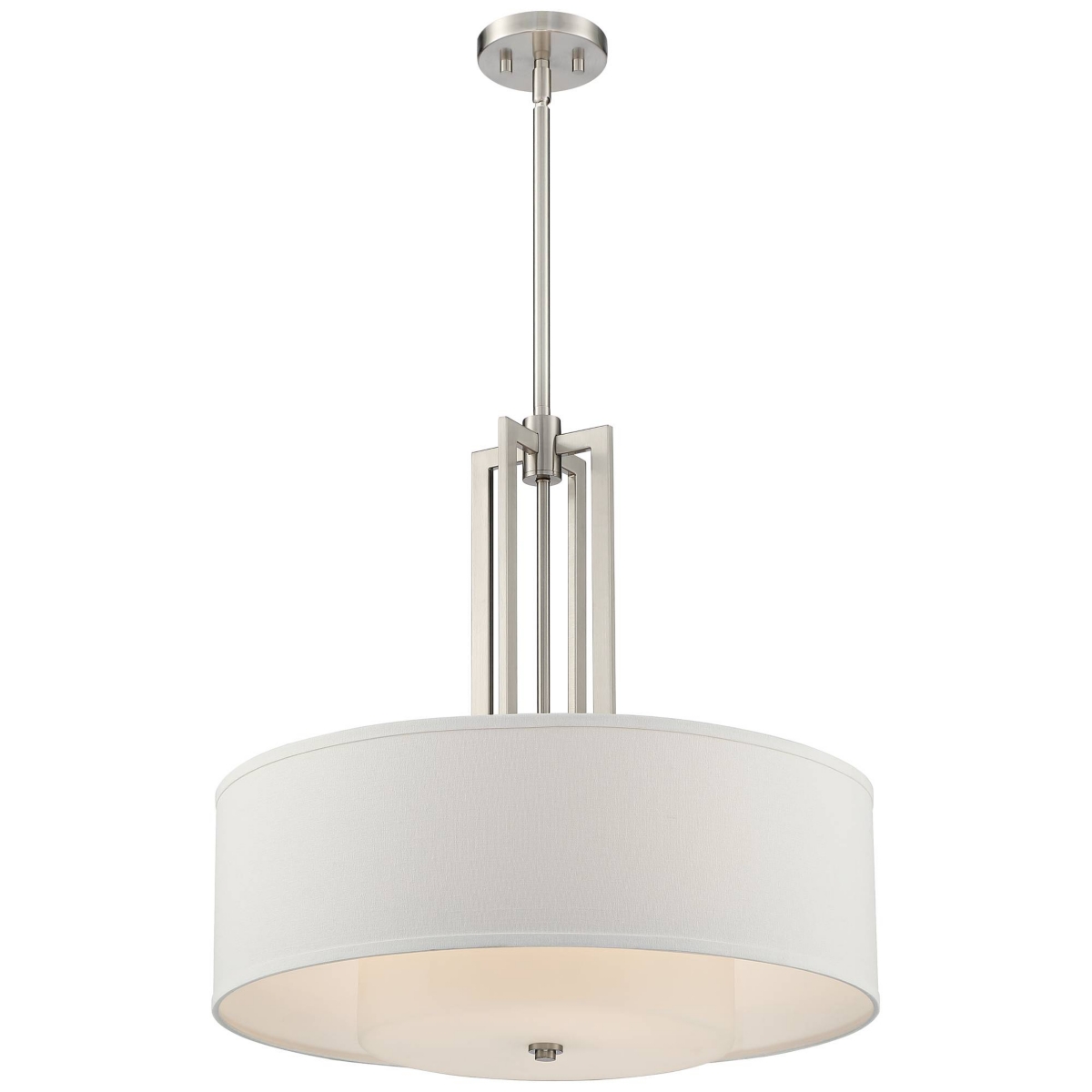 Possini Euro Design Adriana Brushed Nickel Finish Pendant Light Wide Modern Glass Off White Linen Drum Shade 4-Light Fixture for Dining Room House