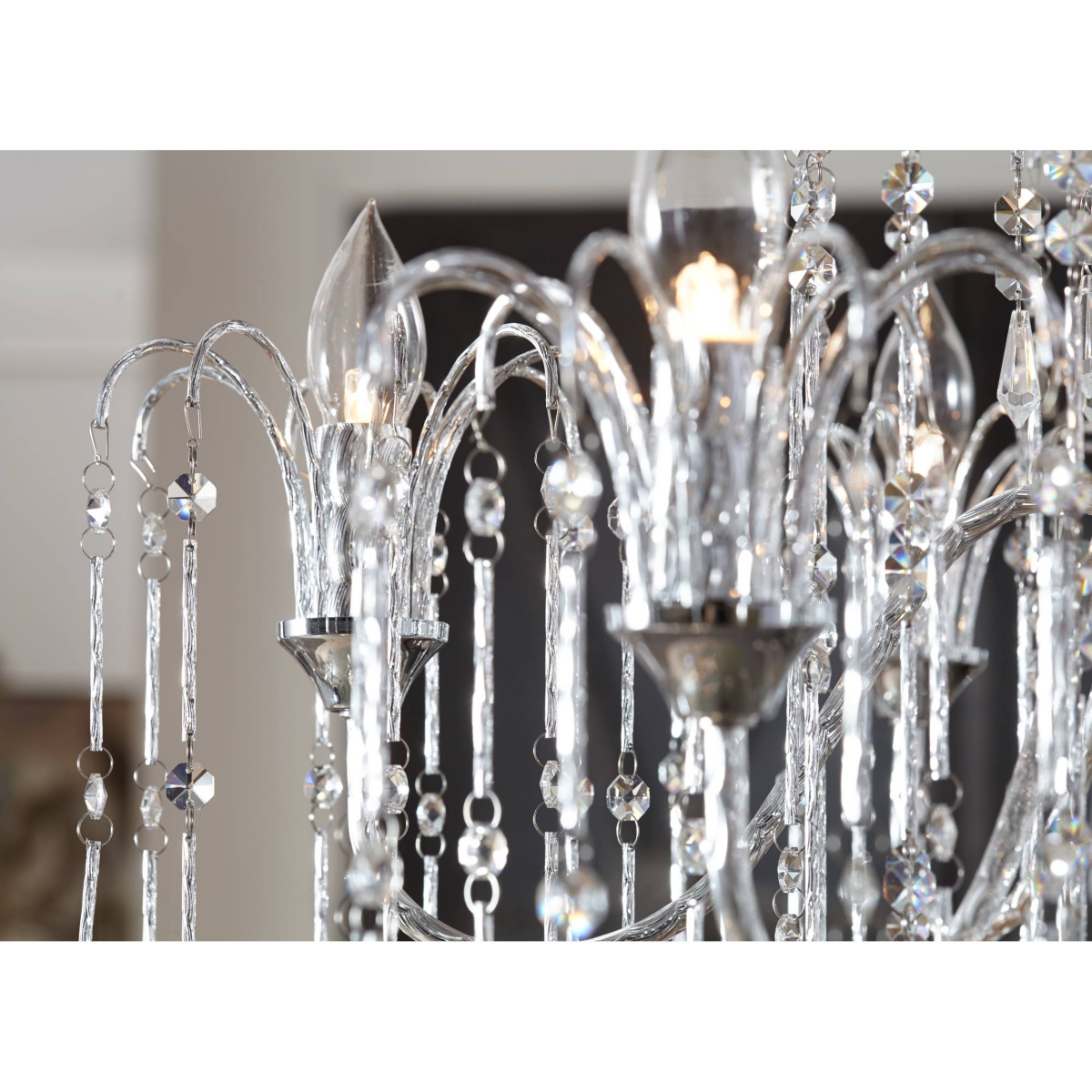 Vienna Full Spectrum Crystal Rain ChromeChandelier Lighting Wide Country Clear Crystal Curved Arm 6-Light Fixture Dining Room House Foyer