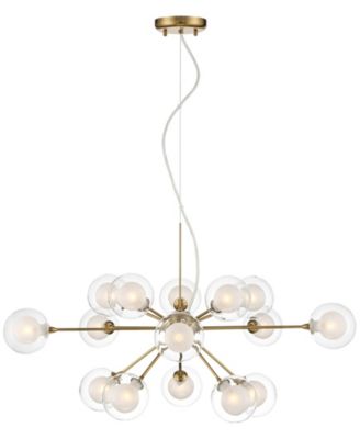Spheres Antique Brass Chandelier 30" Wide Mid Century Modern Sputnik Glass Shade 15-Light Fixture for Dining Room Kitchen Island