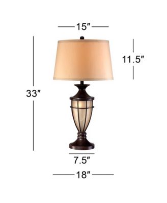Mission Table Lamp with Nightlight 33" Tall Champagne Glass Brushed Iron Cage Beige Fabric Shade for Living Room Family