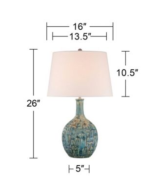 Modern Table Lamp 26" High Teal Glaze Raised Square Ceramic Gourd White Fabric Tapered Drum Shade Decor for Bedroom Living Room House Home Bedside Nightstand Office Kids Family - 360 Lighting