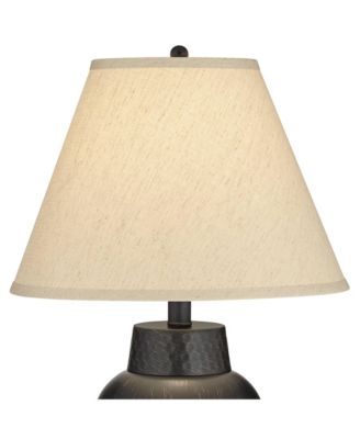 Auburn Rustic Farmhouse Table Lamp 25" High Bronze Hammered Natural Linen Empire Shade for Bedroom Living Room Bedside Nightstand Office