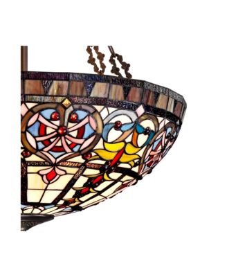 Bronze 5-Light 24" Wide Tiffany Style Stained Glass Bowl Ornamental Fixture Pendant Chandelier