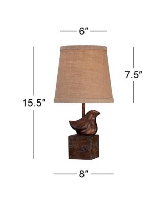 Bird Moderne Rustic Farmhouse Accent Table Lamp 15 1/2" High Sculptural Crackle Bronze Brown Natural Burlap Drum Shade Bedroom Nightstand