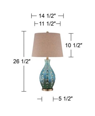 Mid Century Modern Vase-Shaped Table Lamp 26.5" High Textured Glaze Teal Green Hand-Made Ceramic Tan Linen Drum Shade for Living Room Bedroom House Bedside Home (Color May Vary) - 360 Lighting