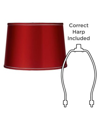 Sydnee Satin Red Medium Drum Lamp Shade 14" Top x 16" Bottom x 11" Slant x 11" High (Spider) Replacement with Harp and Finial