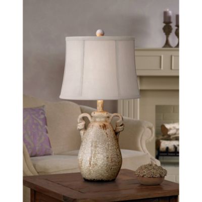 Sofia Rustic Country Cottage Accent Table Lamp 22" High Crackled Ivory Glaze Ceramic Beige Bell Shade for Bedroom Living Room House Home