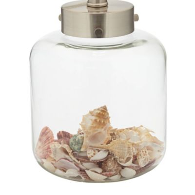 Canister Coastal Accent Table Lamp 20 1/2" High Clear Glass Fillable Sea Shells Off White Linen Drum Shade for Bedroom Living Room Kids