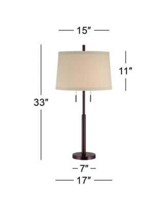 Rustic Farmhouse Table Lamp 33" Tall Dark Bronze Metal Off White Burlap Fabric Drum Shade for Bedroom Living Room House Bedside